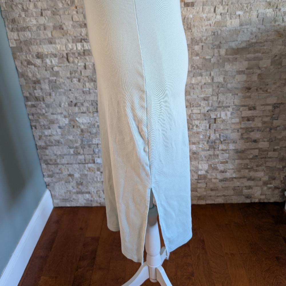 A New Day Mint Midi Ribbed T Shirt Dress Slit Crewneck Small Sea Foam Green image 9